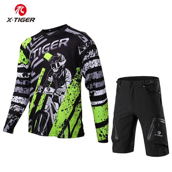 

x-tiger long sleeve cycling jersey men mountain bike downhill jersey set quick-dry bicycle downhill shorts motorcycle racing, Black;blue