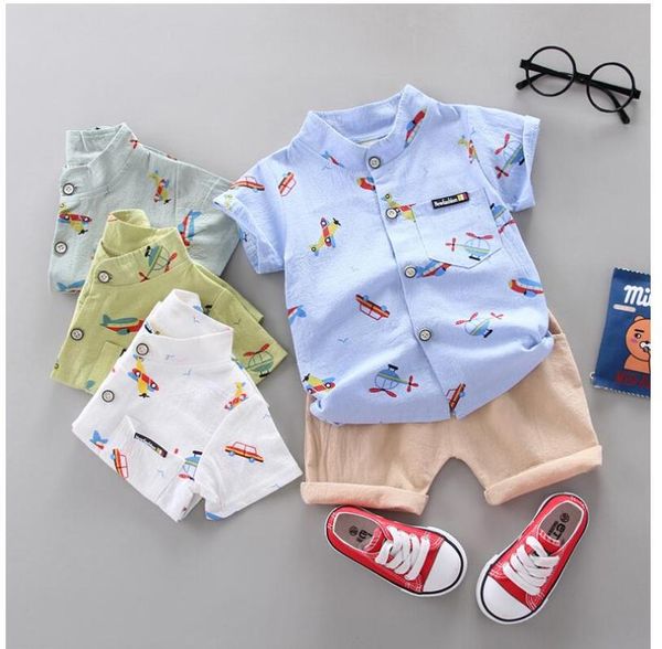 

2020 summer baby boys clothing sets kids children clothes suits cartoon plane t shirt shorts infant toddler casual suit, White