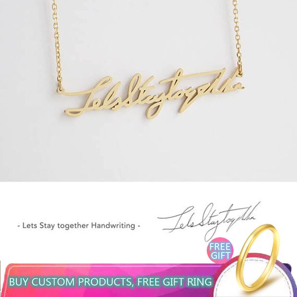 

stainless steel name plate necklaces personalized handwriting handmade name personalized signature necklaces jewelry women gift, Silver