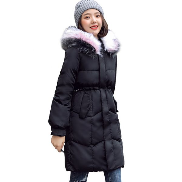 

fashion women's winter jacket new 2019 korean version of parka cotton long women's down jacket cotton padded slim, Black