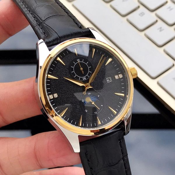 

мужские дизайнерские часы многофункциональный автоматический механизм 24-часовой дисплей фазы луны авто дата хрустальное зеркало повседневны, Slivery;brown