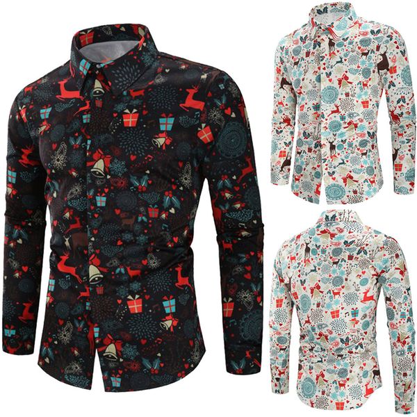 

men casual christmas theme button up shirt blouse, White;black