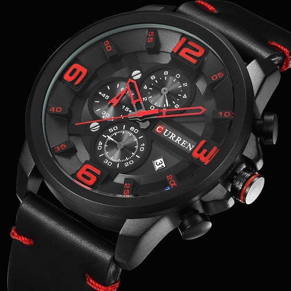 

новый curren хронограф черный мужские часы класса люкс мода спорта мужской наручные часы кожаный ремешок календарь повседневный business clo, Slivery;brown