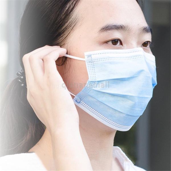 

ear 3 ply loop disposable mouth face mask for dust self 50pcs masks w elastic blue n55 b0i1