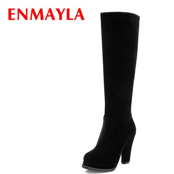 

enmayla winter fashion crystal knee high boots women flock high heels platform boots rhinestone shoes black red brown long