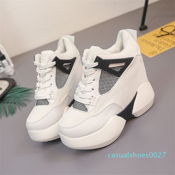 

women's high platform shoes 2017 breathable pu shoes women height increasi shoes 12 cm thick sole trainers ladies pink c27, Black