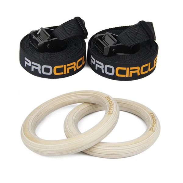 

procircle 32mm/28mm wood gymnastic rings with straps buckles gym crossfit strength training pull up dips-quality