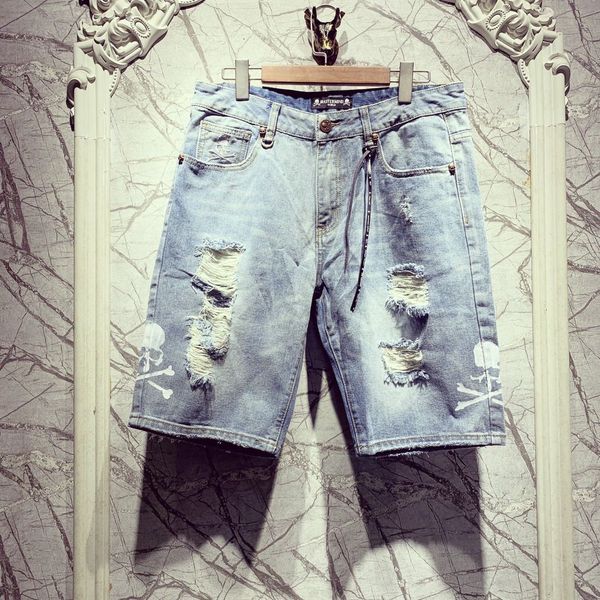 

2019 summer mastermind japan mmj denim shorts jeans hiphop streetwear men denim jeans short casual short, Blue