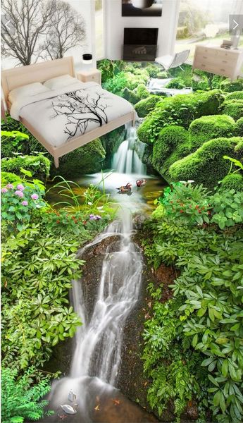 

3d pvc flooring custom p self-adhesive wallpaper sticker mountain stream water landscape home decor living room wallpaper for walls 3 d