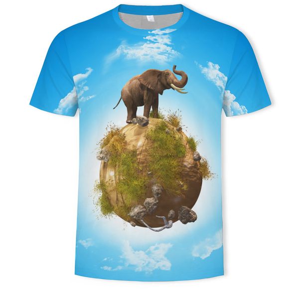

menssummer elephant trend digital printing short-sleeved t-shirt, White;black
