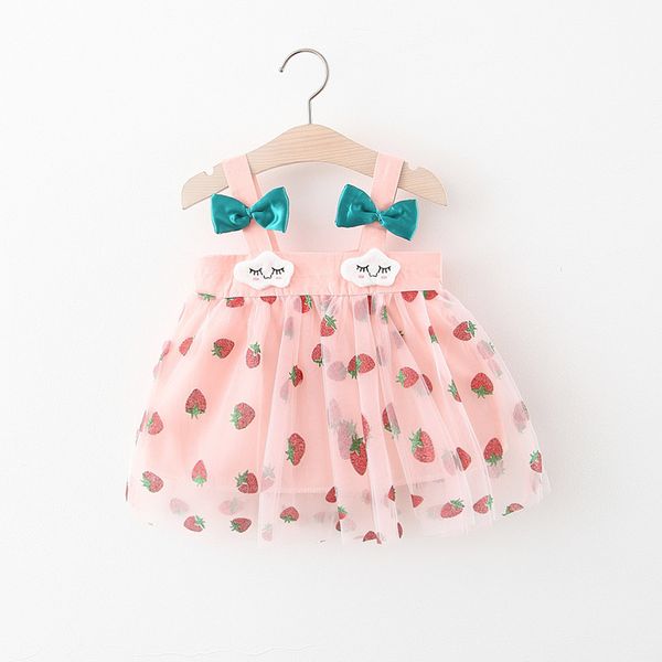 

girls dress summer infant baby sling strawberry princess dress, Red;yellow