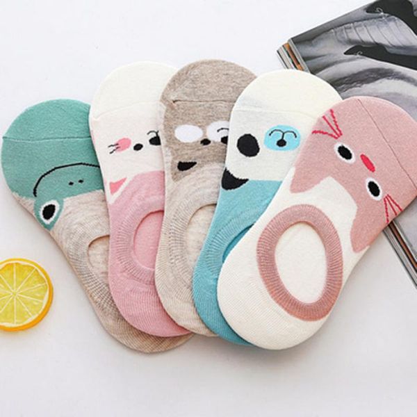 

5 pairs/lot women socks candy color small animal cartoon pattern boat sock for summer breathable casual girls funny meias, Black;white