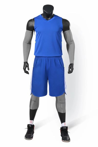 

men blank double-sided basketball team uniforms kits sports clothes tracksuits personality customized basketball sets with shorts h04-7, Blue;black