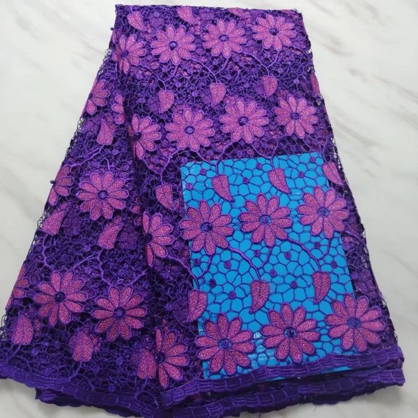 

5 ярдов / шт. модный фиолетовый цветок африканский гипюр кружева вышивка французский растворимый в воде кружевной ткани для платья bw67-6, Black;white