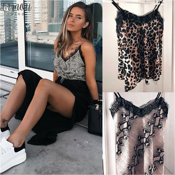

womens and blouses vintage regular leopard snakeskin animal print streetwear fashion ladies lace cami tank vest tee, White