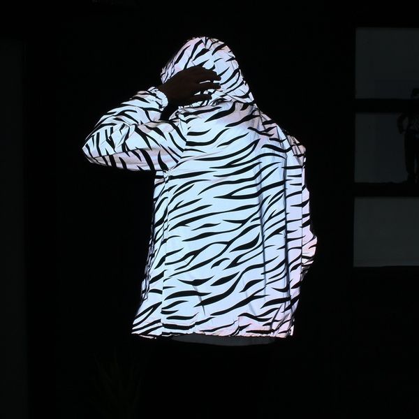 

couple wear reflective zebra stripes men women casual double windbreaker student couple jacket youth jacket class service tide q, Tan;black