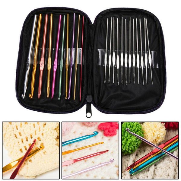 

22pcs aluminum crochet hooks needles knit weave craft yarn sewing tools arts crafts crochet hooks knitting needles, Black