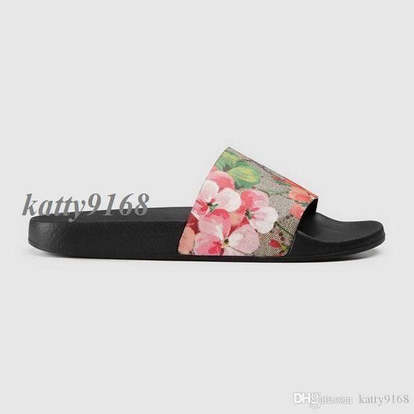 

2018 mens and womens fashion beach slide sandals male female flower blooms print leather slippers size euro35-45, Black