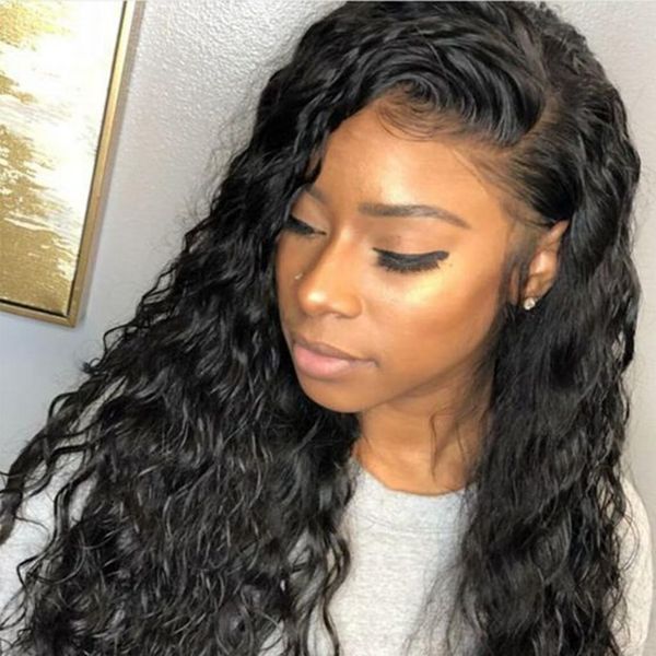 

360 lace front human hair wigs with pre plucked baby hair brazilian curly remy hair lace wigs 22* 150% ing, Black