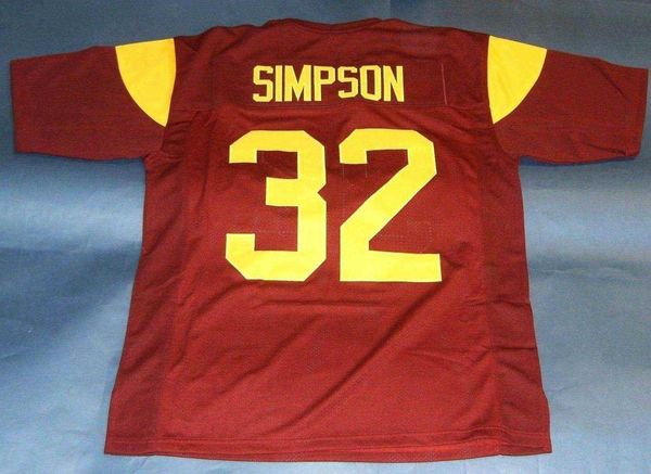 

retro #32 oj simpson custom usc trojans jersey heisman ns wine red mens stitching college size s-5xl football jerseys ncaa, Black;red