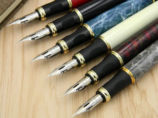 

metal golden modified calligraphy round body flower body english fountain pen