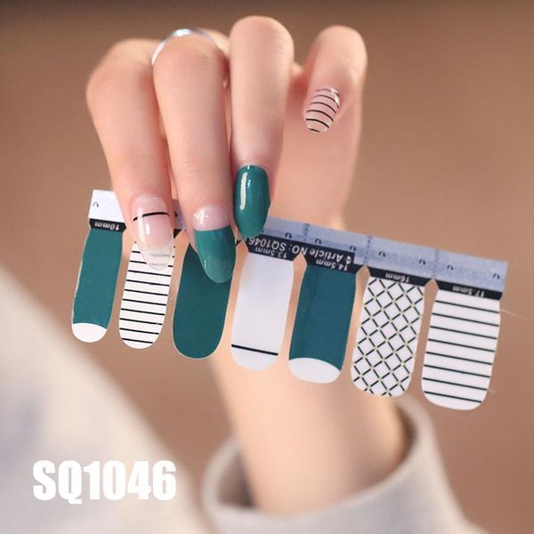

full cover self adhesive stickers polish foils tips wrap decal manicure marble gradient candy colors sq series 14 tips nail art, Black
