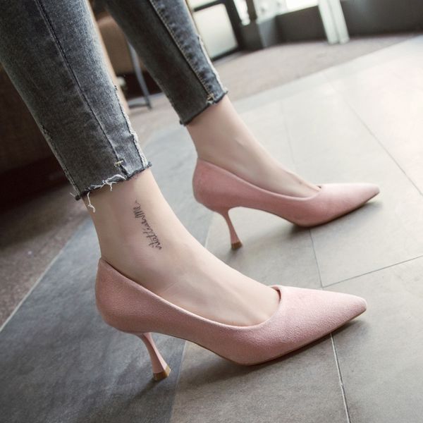 

new korean fashion wild elegant women's singles shoes suede comfortable high heels temperament pointed stiletto heels, Black