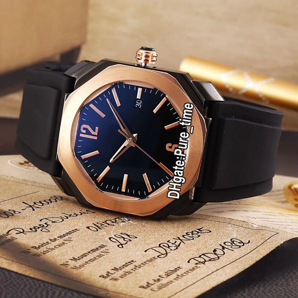 Novo Octo Solotempo 41mm Rose Gold Caso Two Tone 102485 BGO41BBSPGVD PretoAzul Swiss Quartz Mens Watch Branco Relógios Esporte De Borracha Pure_Time