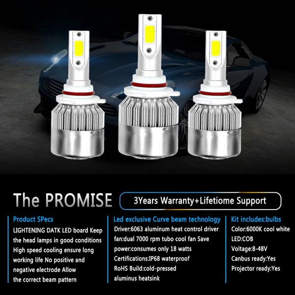 

4pcs 9005 9006 car led headlight assembly 6000k color temperature full sealed waterproof design 200m light range led light