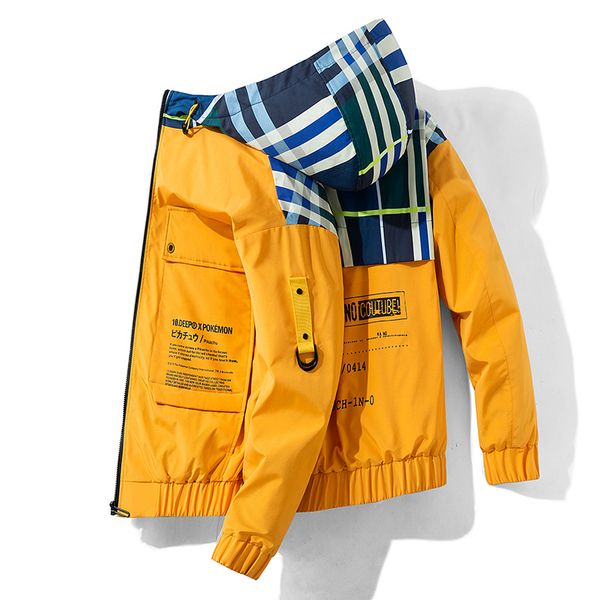 

men casual spring autumn lightweight jacket 2019 new arrival hooded contrast color zipper up jackets outwear cheap, Black;brown
