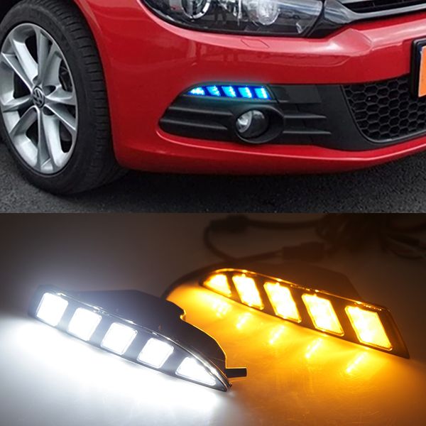 

1 pair drl led daytime running light with turning signal yellow for volkswagen vw scirocco 2011 2012 2013 2014 2015