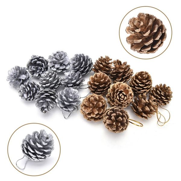 

9pcs/set christmas decor pine cones wood pinecone balls christmas tree ornament hanging pendant for home party