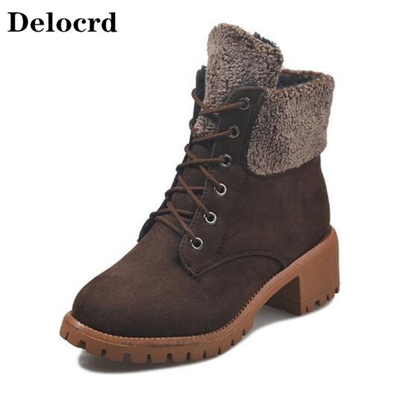 

35-43 large size ladies short boots 2020 winter european and american lace up riding boots women's lace up cotton shoes, Black