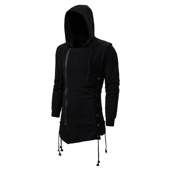

mens designer autumn and winter solid color long coats fashion hooded collar outerwears with zipper thick winter warm gentlemen coats, Black