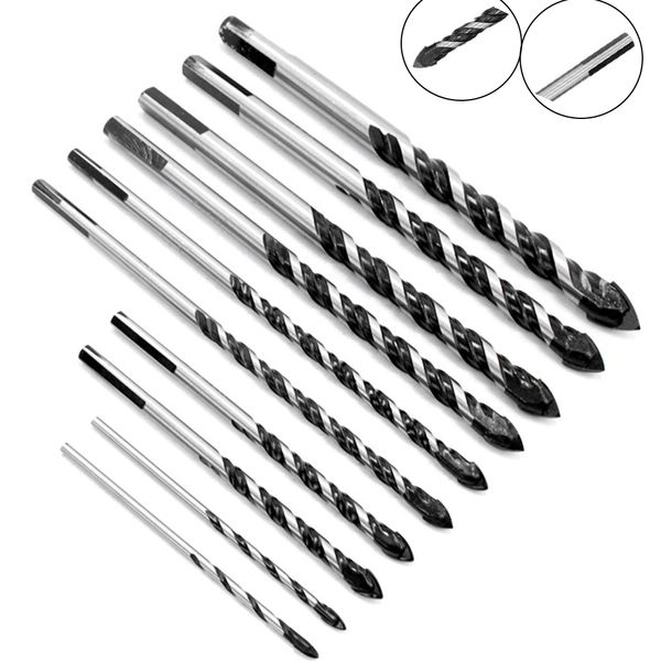 

10pcs carbide 1/8 1/4 5/16 3/8 1/2 inch tips masonry drill bits twist drill set for tile brick cement concrete easily