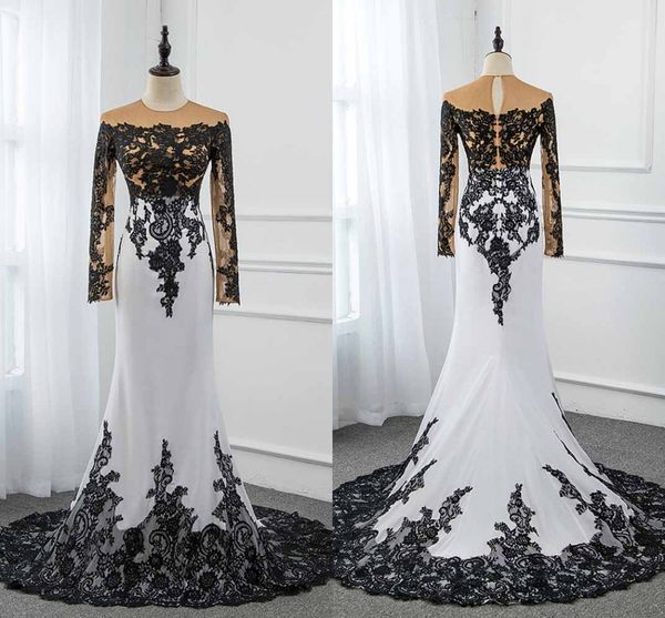 Champagne Tulle Black Lace manga comprida Plus Size Formal Ocasião Vestidos Vestidos Sereia Jewel Especial Mulheres Prom vestido de festa Vestidos