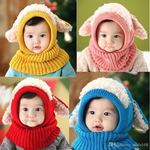 

6 colors baby crochet warm hats cap kids girls boys knit woolen yarn caps with shawl scarf beanie hats xmas dhl ship fa3160