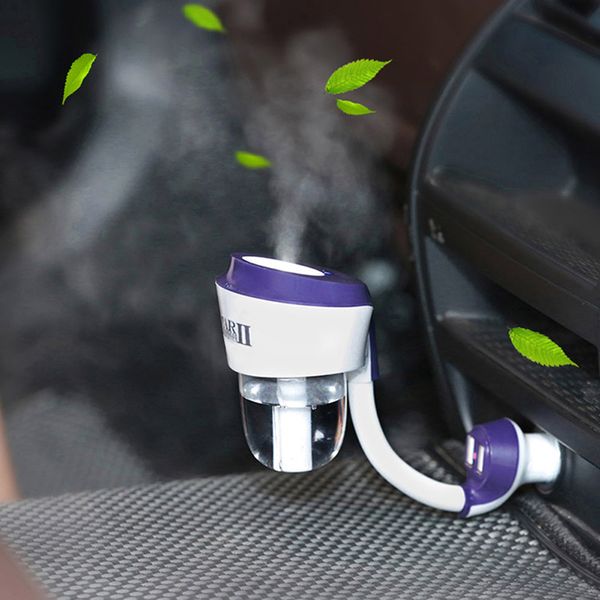 

dhl 4colors 12v car steam humidifier auto mini air purifier air freshener with 1/2 usb charging interface incense burner humidifier