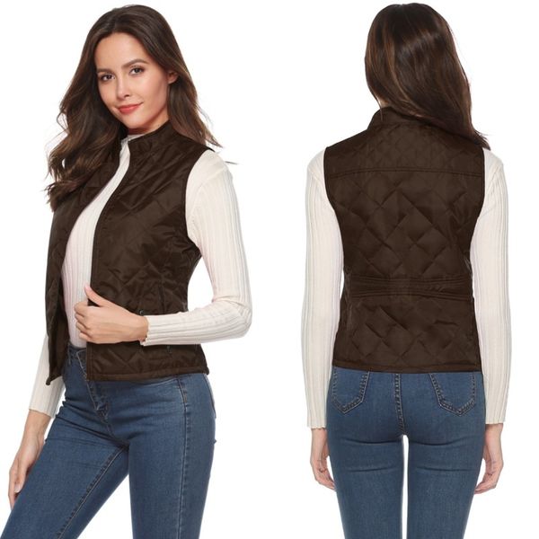 

lozenge women vest jackets autumn women's stand collar lightweight padded zip vest female sleeveless winter outerwear coats, Black;white