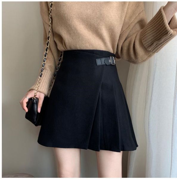 

2020 new large size pleated skirt korean high waist thin a word skirt, Black