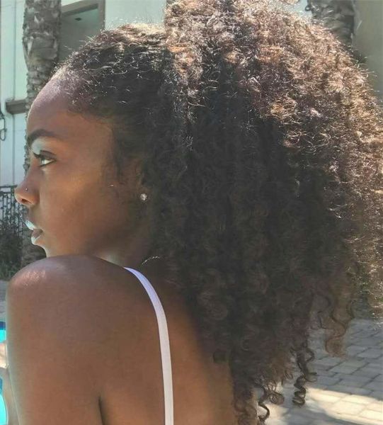 

afro kinky curly human hair ponytail extensions 100-160g drawstring human hair clip in ponytail malaysian remy hair 1b colot, Black