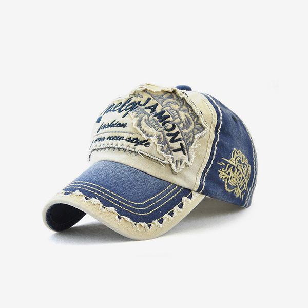 

tiger head pop sun hat women's embroidered baseball hat pure cotton men's outdoor leisure cap, Blue;gray