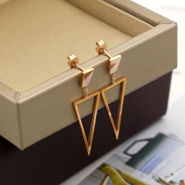 

trapezoid hanging hollow triangle drop earrings conform female fashion titanium steel rose gold earrings jewelry, Silver