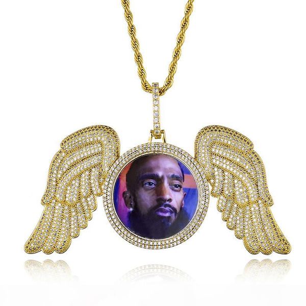 

custom made p medallions necklace gold plated full cz angle wings pendant with 3mm 24inch rope chain for men's women gift, Silver