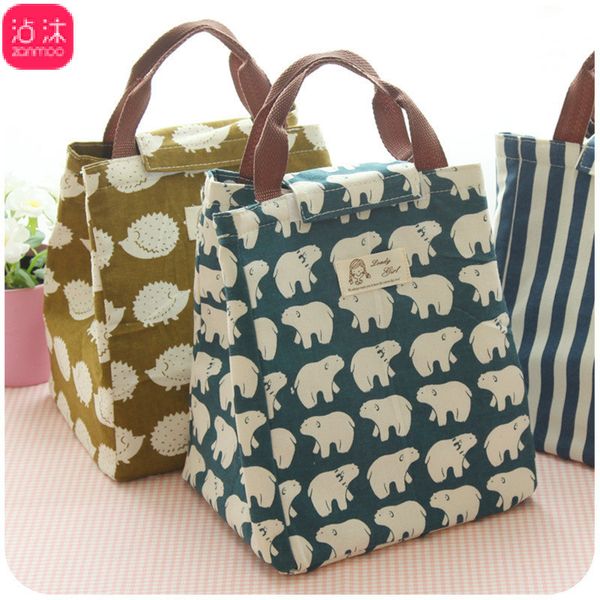 

2020 hipster мода животных холст рук изолированный сумка bento box bag lunch box для переноски большого размера