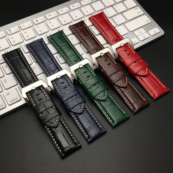 Cinturino per orologio in vera pelle con motivo coccodrillo nero marrone blu rosso verde da 24 mm per cinturino Panerai Bracciale PAM con incisione