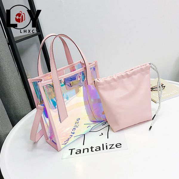 

laser transparent holographic mother-child package purses and handbags waterproof shoulder bags women solid color crossbody bags
