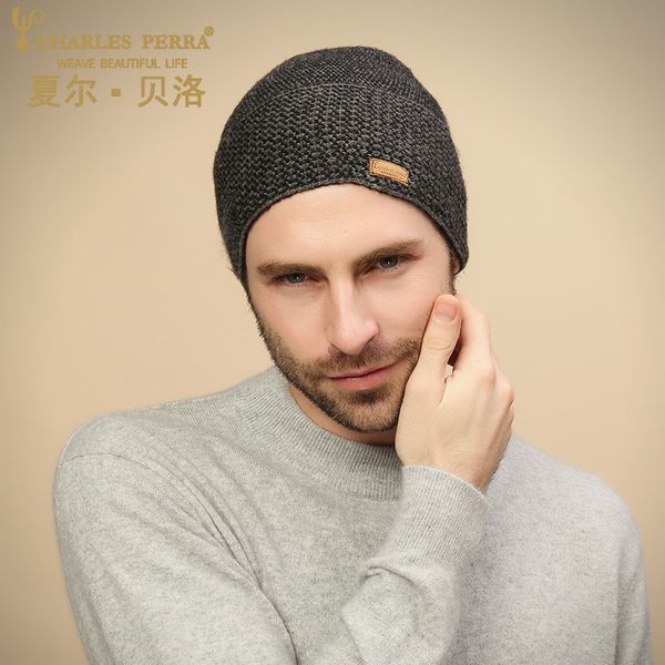 

charles perra new 2018 men knitted hats winter double layer thicken wool hat fashion casual male skullies beanies d307