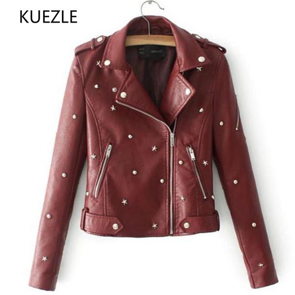 

coat women korean fashion slim autumn stud/rivet pilot leather jacket locomotive coat diagonal zipper imitation leather, Black