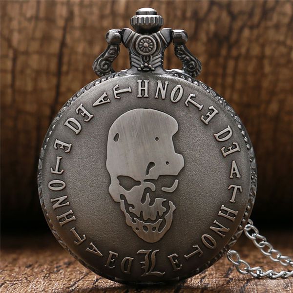 Retro Death Note Taschenuhr, Bronze, massiver Totenkopf mit schlanker Halskette, japanische Anime-Quarz-Analoguhr, coole Geschenke